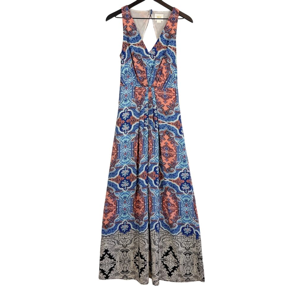 Maeve Anthropologie 100% Silk Medallion Maxi Long Dress Blue - 4